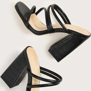 Crocodile Embossed Strappy Chunky Heeled Mules